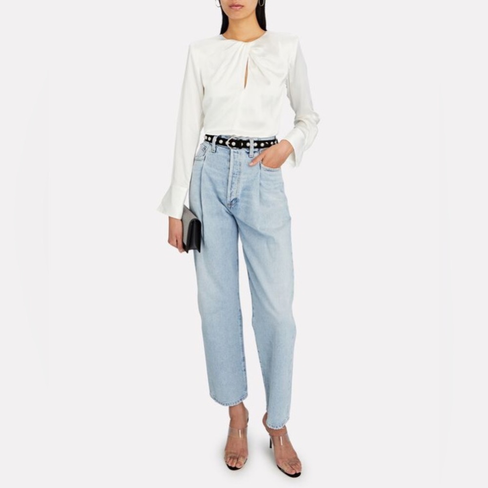 NWT $398 Frame Twist Front Silk Charmeuse Long Sleeve Blouse Sz S